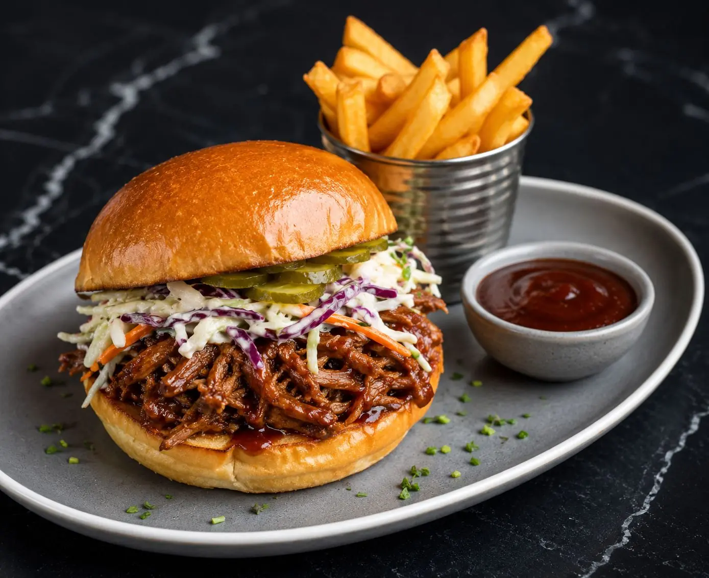 Pulled Pork Burger + Fries